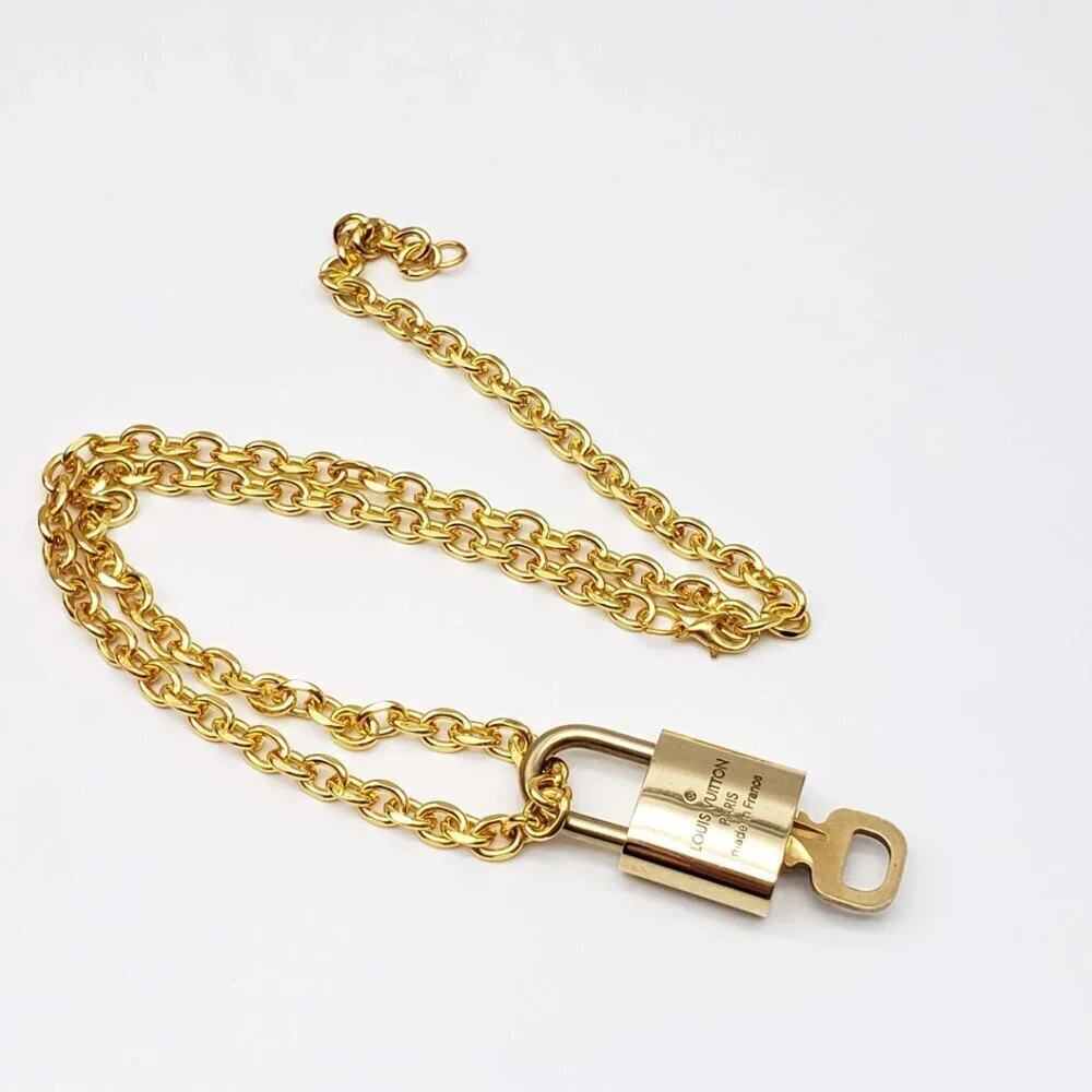 100% Auth Louis Vuitton Lock & Key with unbranded 18k Gold Plated Chain Necklace